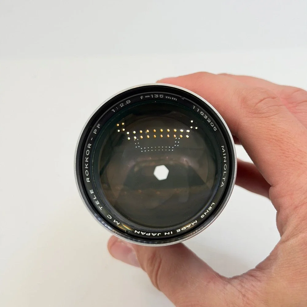 Minolta MC Tele Rokkor-PF 135mm f2.8 Lens with Hood and Case Vintage Japan